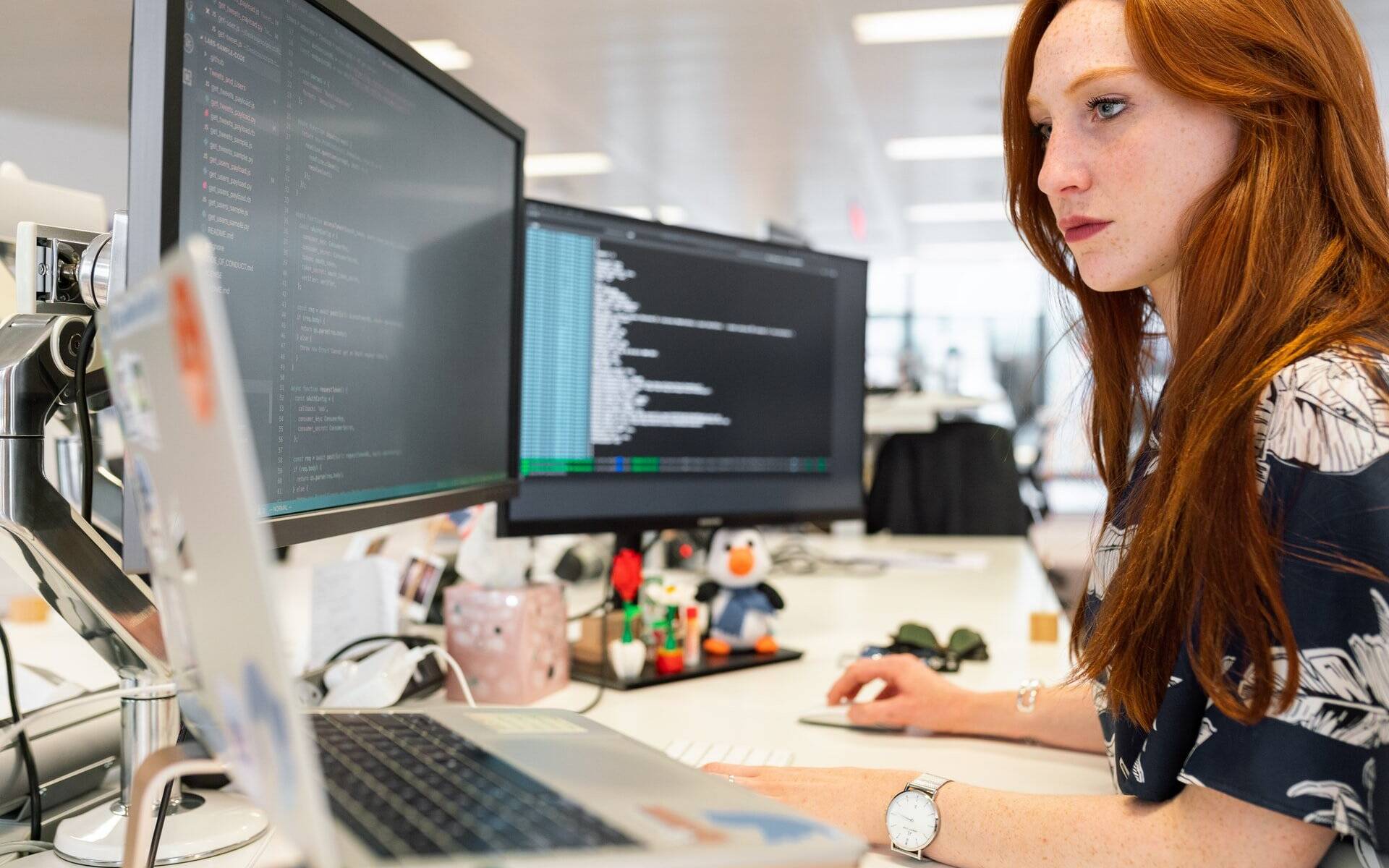 lady working at computer - hr system & automation